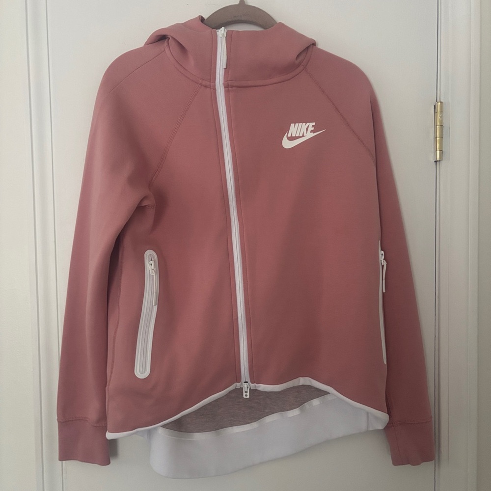Nike tech Pink Zip-Up Hoodie asymmetrical zipper